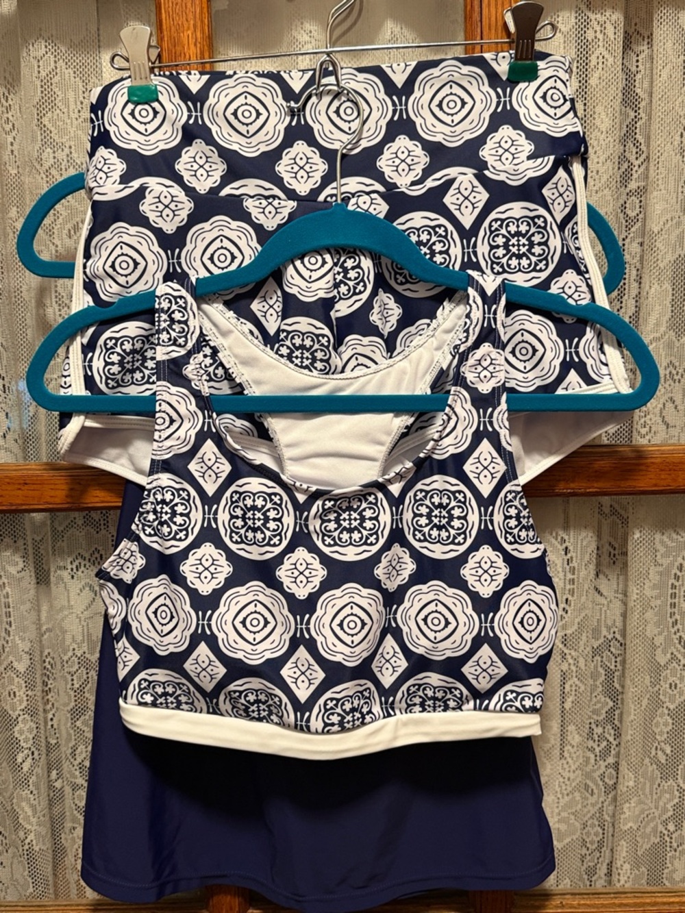 Navy and White Patterned Women's 3 Piece Swim Set